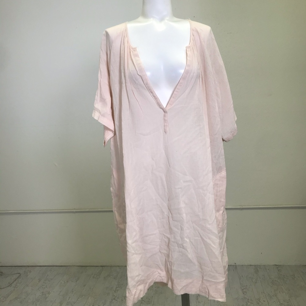 ATM Frayed Hem Gauze V-Neck Dress - Picture 1 of 9